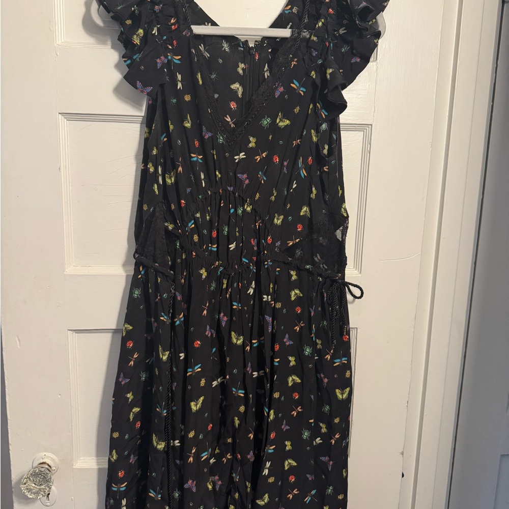 The Kooples Black Mini Dress with Colorful Patterns